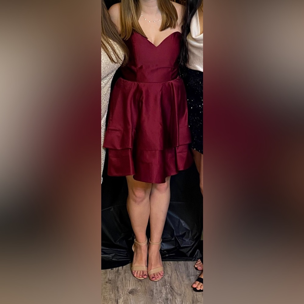 Short Maroon Strapless Dress